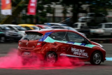 Peserta mengendarai mobil All New Honda Brio di Sirkuit Sentul, Jawa Barat, Rabu (20/3/2019). All New Honda Brio menawarkan pengalaman berkendara yang lebih baik dengan nuansa yang 