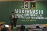 Plt  Ketua Umum PPP Suharso Monoarfa memberikan sambutan pada pembukaan Mukernas III Dewan Pimpinan Pusat PPP di Bogor, Jawa Barat, Rabu (20/3/19). Agenda utama Mukernas PPP tersebut adalah pengukuhan Suharso Monoarfa sebagai Pelaksana Tugas Ketua Umum, menggantikan posisi Romahurmuziy yang telah dipecat karena tersandung kasus korupsi. ANTARA JABAR/Yulius Satria Wijaya/agr