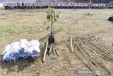 Ratusan pegawai PJT II bersama masyarakat bersiap mengikuti acara peringatan hari air dunia ke-27 dan HUT BUMN RI ke-21 di Perairan Waduk Jatiluhur, Pelabuhan Biru, Purwakarta, Jawa Barat, Rabu (10/4/2019). Kegiatan tersebut merupakan bentuk kepedulian PJT II sebagai BUMN RI yang bertugas mengelola waduk terbesar di Indonesia untuk melindungi dan melestarikan waduk sebagai salah satu sumber air yang bermanfaat bagi masyarakat. ANTARA JABAR/M Ibnu Chazar/agr