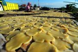 Warga menjemur keripik tempe di Desa Branta Pesisir, Pamekasan, Jawa Timur, Selasa (30/4/2019). Menjelang bulan puasa tahun ini produksi kerupuk yang dipasarkan ke sejumlah daerah di Jatim itu naik dari 500 kg menjadi sekitar 750 kg per hari, karena tingginya permintaan pasar. Antara Jatim/Saiful Bahri/zk.