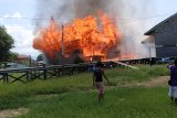 Empat rumah dinas guru SDN 03 Jongkong, Kecamatan Jongkong wilayah Kapuas Hulu Kalimantan Barat ludes terbakar, peristiwa itu terjadi sekitar pukul 09. 00 WIB, Sabtu (11/5 - 2019), tidak ada korban jiwa namun bangunan beserta isinya hangus terbakar. Foto Istimewa