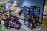 Wisatawan berfoto di depan replika ikan hiu di wahana edukasi laut Trans Studio Bandung (TSB), Jawa Barat, Kamis (6/6/2019). Trans Studio Bandung yang menawarkan wahana adrenalin, edukasi, serta wahana jelajah bagi anak dan dewasa tersebut menjadi alternatif bagi wisatawan yang tengah melakukan libur lebaran di Kota Bandung. ANTARA JABAR/Raisan Al Farisi/agr