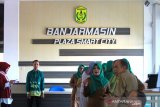 Suasana Banjarmasin Plaza Smart City di Lantai tiga Menara Pandang Banjarmasin, Kalimantan Selatan, Senin (15/7/2019).Pemerintah Kota Banjarmasin meresmikan Banjarmasin Plaza Smart City yang bertujuan sebagai sarana penunjang dan media pendukung dalam menjalankan kegiatan dan pelayanan terhadap masyarakat.Foto Antaranews Kalsel/Bayu Pratama S.