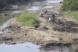 Warga beraktivitas di sungai Cipanas, desa Pegagan, Kecamatan Terisi, Indramayu, Jawa Barat, Senin (15/7/2019). Sejak sebulan terakhir sungai yang menjadi sumber utama irigasi pertanian itu mengering. ANTARA JABAR/Dedhez Anggara/agr