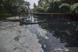 Warga melintas di jembatan sungai Citonjong yang tercemar limbah pabrik di Dusun Ciokong Desa Sukaresik, Kabupaten Pangandaran, Jawa Barat, Jumat (19/7/2019). Sebanyak dua desa kecamatan Sindamulih terdampak pencemaran sungai yang diduga berasal dari limbah pabrik sehingga mengakibatkan air keruh, bau menyengat serta merusak ekosistem sungai. ANTARA JABAR/Adeng Bustomi/agr