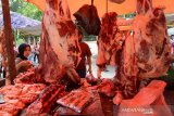 Warga berbelanja daging pada hari pertama perayaan tradisi meugang menyambut Idul Adha 1440 Hijriyah di pasar tradisional Peunayung, Banda Aceh, Aceh, Jumat (9/8/2019). Pada hari pertama tradisi meugang Idul Adha 1440 Hijriyah, harga daging di pasar tradisional itu naik dari Rp130.000 menjadi Rp140.000 hingga Rp150.000 perkilogram. (Antara Aceh/Ampelsa)