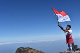 Pendaki mengibarkan bendera Merah Putih saat memperingati Hari Ulang Tahun ke-74 Proklamasi Kemerdekaan RI di kawasan Puncak Gunung Lawu Magetan, Jawa Timur, Sabtu (17/8/2019). Ribuan pendaki dari berbagai daerah mendaki puncak Gunung Lawu guna memperingati HUT ke-74 Proklamasi Kemerdekaan RI pada Sabtu 17 Agustus 2019. Antara Jatim/Siswowidodo/zk.