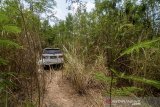 Sebuah mobil minibus yang belum di evakuasi pascatabrakan beruntun di KM 91 Tol Cipularang, Kabupaten Purwakarta, Jawa Barat, Selasa (3/9/2019). Petugas menyatakan, kendaraan tersebut belum dapat di evakuasi karena medan yang cukup berat. ANTARA FOTO/Raisan Al Farisi/agr