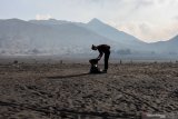 Wisatawan asing mengambil sampah di lautan pasir Gunung Bromo, Probolinggo, Jawa Timur, Sabtu (28/9/2019). Gunung Bromo merupakan salah destinasi wisata yang paling ramai dikunjungi wisatawan setiap tahunnya. Antara Jatim/Umarul Faruq/zk
