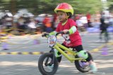 Peserta beradu cepat saat kompetisi Push Bike di Kota Kediri, Jawa Timur, Sabtu (26/10/2019). Kompetisi balap sepeda tanpa pedal tersebut diikuti sejumlah anak usia 2-5 tahun dari sejumlah daerah. Antara Jatim/Prasetia Fauzani/zk.