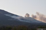 Gunung Lawu terbakar terlihat dari Desa Widoro Kandang, Kecamatan Sidorejo, Magetan, Jawa Timur, Jumat (15/11/2019). Gunung Lawu sisi timur terbakar sejak Jumat siang dan belum diketahui penyebabnya. Antara Jatim/Siswowidodo/zk.