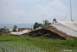 Gudang pengeringan tembakau rusak terkena angin puting beliung di Desa Kawangrejo, Mumbulsari, Jember, Jawa Timur, Selasa (19/11/2019). Badan Penanggulangan Bencana Daerah (BPBD) Jember mencatat angin puting beliung merusak 51 bangunan di enam kecamatan di Jember yang terjadi kemarin, Senin (18/11/2019) petang. Antara Jatim/Seno/zk.