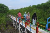 Warga menikmati panorama Ekowisata hutan mangrove di Desa Lembung, Pamekasan, Jawa Timur, Selasa (31/12/2019). Kawasan hutan mangrove yang mempunyai 22 spesies itu, baru dibuka untuk umum yang diharapkan bisa menjadi destinasi wisata edukasi mangrove. Antara Jatim/Saiful Bahri/zk.