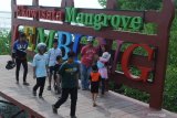 Warga menikmati panorama Ekowisata hutan mangrove di Desa Lembung, Pamekasan, Jawa Timur, Selasa (31/12/2019). Kawasan hutan mangrove yang mempunyai 22 spesies itu, baru dibuka untuk umum yang diharapkan bisa menjadi destinasi wisata edukasi mangrove. Antara Jatim/Saiful Bahri/zk.