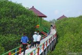 Warga menikmati panorama Ekowisata hutan mangrove di Desa Lembung, Pamekasan, Jawa Timur, Selasa (31/12/2019). Kawasan hutan mangrove yang mempunyai 22 spesies itu, baru dibuka untuk umum yang diharapkan bisa menjadi destinasi wisata edukasi mangrove. Antara Jatim/Saiful Bahri/zk.