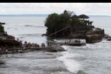 Wisatawan beraktivitas di Pantai Tanah Lot, Tabanan, Bali, Minggu (16/2/2020). Dinas Pariwisata Bali menaksir kehilangan pendapatan dari pariwisata sekitar Rp10 miliar dalam waktu hampir sebulan akibat pembatalan kunjungan sekitar 20.000 wisatawan China ke Bali karena merebaknya wabah virus corona. ANTARA FOTO/Nyoman Hendra Wibowo/nym.