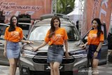 Sejumlah model berpose di depan mobil Suzuki XL7 di Gorontalo Bussines Centre Kota Gorontalo, Gorontalo, Sabtu (22/2). PT Suzuki Indomobil Sales bekerjasama dengan PT Nenggapratama Internusa meluncurkan mobil Suzuki XL7 yang diharapkan mampu bersaing dan mengoptimalkan pasar produk mobil Suzuki di kelas medium SUV.  (ANTARA FOTO/Adiwinata Solihin)