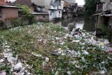 Pemulung memungut sampah plastik yang menumpuk di Sungai Buntung, Waru, Sidoarjo, Jawa Timur, Sabtu (29/2/2020). Sampah yang dibersihkan pada beberapa minggu yang lalu dengan mengerahkan ratusan sukarelawan kembali dipenuhi sampah. antara Jatim/Umarul Faruq/zk