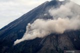 Awan panas Gunung Semeru terlihat dari kawasan Pranajiwo, Lumajang, Jawa Timur, Kamis (5/3/2020). Aktivitas vulkanik Gunung Semeru meningkat sejak sepekan terakhir dengan mengeluarkan awan panas sejauh tiga kilometer dan intensitas delapan kali guguran lava pijar serta status level II atau waspada. Antara Jatim/Umarul Faruq/zk