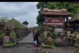 Pecalang atau petugas keamanan adat berjaga di kawasan pintu masuk Desa Wisata Penglipuran, Bangli, Bali, Rabu (18/3/2020). Desa Adat Penglipuran memutuskan tidak menerima kunjungan wisatawan sementara waktu dari 18 hingga 30 Maret 2020 untuk pencegahan penyebaran COVID-19 atau Virus Corona. ANTARA FOTO/Nyoman Hendra Wibowo/nym.