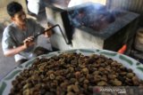 Sejumlah pekerja mendinginkan biji kopi setelah proses penyangraian untuk pengolahan bubuk kopi tradisional di Desa Suak Sigadeng, Kecamatan Johan Pahlawan, Aceh Barat, Aceh, Minggu (29/3/2020). Pengusaha mengaku, sejak sepekan terakhir permintaan bubuk kopi tradisional yang dijual Rp65.000 sampai Rp85.000 per kilogram mengalami penurunan 10 sampai 25 persen pasca intruksi penutupan warung kopi, kafe dan objek-objek wisata guna mencegah penyebaran virus COVID-19 oleh Pemerintah setempat. Antara Aceh/Syifa Yulinnas.