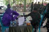 Sejumlah personel dari Korem 133/Nani Wartabone dan Kodim dan Yonif 713/ST bersama keluarganya, melakukan rapit test virus corona baru (COVID-19) dari Rumkitban Gorontalo , sebagai langkah pencegahan di internal jajaran TNI itu. Kapenrem Fathan Ali mengatakan jika ada yang terindikasi positif sesuai hasil pemeriksaan rapit test itu, akan dipisahkan diisolasi. (Foto Penrem/HO) 