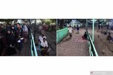 Foto kolase perbandingan suasana pasar yang berada di komplek Makam Sunan Ampel saat bulan Ramadhan pada 2019 sebelum adanya pendemi COVID-19 (kiri) dan saat pendemi COVID-19 (kanan), Surabaya, Jawa Timur, Selasa (28/4/2020) malam. Kawasan yang biasanya ramai dikunjungi untuk ziarah atau pun berbelanja pada bulan Ramadhan tersebut kini sepi karena adanya penutupan Makam Sunan Ampel bagi peziarah guna mencegah penyebaran Virus Corona (COVID-19). Antara Jatim/Zabur Karuru