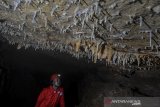 Pegiat susur gua yang tergabung Caves Society Tasikmalaya menulusuri Gua Sarongge Jompong di Kecamatan Bojongasih, Kabupaten Tasikmalaya, Jawa Barat, Rabu (13/5/2020). Kegiatan rutin susur gua tersebut dilakukan untuk meneliti ekosistem mikroorganisme di dalam gua yang berada di kawasan karst dan telah meneliti 492 gua di seluruh Kabupaten Tasikmalaya. ANTARA JABAR/Adeng Bustomi/agr