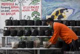 Warga menanam bibit sayuran di dalam 'polybag' saat peluncuran Kampung Sayur di Ngagel Rejo, Surabaya, Jawa Timur, Minggu (12/7/2020). Kegiatan menanam berbagai jenis sayuran di dalam 'polybag' yang memanfaatkan ruang kosong di kampung dan merupakan bagian dari 'Gerakan 10.000 Polybag' itu sebagai upaya menjaga ketahanan pangan. Antara Jatim/Didik/Zk