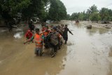 Petugas gabungan mengevakuasi korban banjir bandang di Desa Radda, Kabupaten Luwu Utara, Sulawesi Selatan, Selasa (14/7/2020). Petugas BPBD Sulawesi Selatan masih menginventarisasi kerugian akibat banjir bandang pada Senin, 13 Juli 2020 yang mengakibatkan puluhan rumah terbawa arus, dua orang meninggal dan tujuh orang hilang. ANTARA FOTO/Indra/wpa/foc.