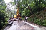 Jalan ambrol di Kelok 10 dipasangi jembatan dari pohon kelapa