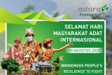 Pada 9 Agustus merupakan hari yang ditetapkan oleh Perserikatan Bangsa Bangsa (PBB) sebagai The Internasional Day of The World Indigenous Peoples atau Hari Masyarakat Adat Sedunia.

Yayasan Adaro Bangun Negeri yang selama ini menaruh perhatian terhadap aktivitas masyarakat adat di wilayah kerjanya,  turut pula mengucapkan selamat memperingati Hari Masyarakat Adat sedunia.