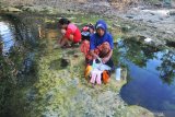 Warga mencuci pakaian di sungai yang airnya mulai tidak mengalir di Desa Blumbungan, Pamekasan, Jawa Timur, Kamis (24/9/2020). Pada musim kemarau tahun ini, sebanyak 311 dusun dari 77 desa di kabupaten itu, terdampak kekeringan. Antara Jatim/Saiful Bahri/zk