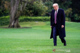 Presiden AS Donald Trump berjalan dari Marine One saat ia kembali dari Bedminster, New Jersey, di Halaman Selatan Gedung Putih di Washington, AS, (1/10/2020). Trump mencuit di Twitter bahwa ia dan istrinya dinyatakan positif COVID-19. ANTARA FOTO/REUTERS / Joshua Roberts/aww. 