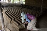 Pekerja menata batu bata di salah satu usaha batu bata rakyat, desa Lamsenong, Kecamatan Baitussalam, Kabupaten Aceh Besar, Aceh, Rabu (18/11/2020). Sejumlah pengusaha di daerah industri batu bata rakyat itu menyatakan, produksi batu bata mereka berjalan normal dan tidak terdampak pandemi COVID-19 karena permintaan masih stabil dengan harga penjualan Rp650 per bata. Antara Aceh/Ampelsa.