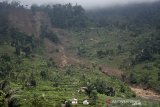 Kondisi tebing longsor menimpa area persawahan milik warga di Gunung Pipiti, Cisewu, Kabupaten Garut, Jawa Barat, Sabtu (5/12/2020). Curah hujan tinggi dan kurangnya pohon tegakan mengakibatkan tebing Gunung Pipiti yang berada di kawasan milik Perhutani mengalami longsor dan menimbun area persawahan milik warga seluas 20 hektare. ANTARA JABAR/Candra Yanuarsyah/agr