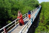 Warga menikmati suasana Ekowisata hutan mangrove saat mengisi libur Natal di Desa Lembung, Pamekasan, Jawa Timur, Jumat (25/12/2020). Destinasi wisata yang menyajikan berbagai jenis pohon mangrove itu, menjadi daya tarik tersendiri bagi warga guna mengisi libur nasional dan keagamaan. Antara Jatim/Saiful Bahri/mas.