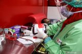 Petugas mengemas kantong darah pendonor di ruang layanan Unit Tranfusi Darah (UTD) PMI Sidoarjo, Jawa Timur, Jumat (8/1/2021). Pihak PMI Sidoarjo mengatakan jumlah pendonor darah di tempat tersebut menurun dari rata-rata 100 kantong per hari menjadi 60 kantong darah per hari pada masa pandemi COVID-19.Antara Jatim/Umarul Faruq/Zk