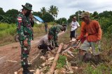 TNI/Polri bantu warga bangun tiang listrik di Sota perbatasan RI-PNG