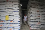 Kepala Perum Bulog Cabang Indramayu Dadan Irawan memeriksa stok beras impor di gudang Bulog Tegalgirang, Bangodua, Indramayu, Jawa Barat, Selasa (23/3/2021). Menurut Perum Bulog Cabang Indramayu stok beras impor 2018 dari Vietnam masih melimpah mencapai 5.000 ton, akibat belum seluruhnya tersalurkan sejak terhentinya program beras miskin (raskin) dan beralih ke program Bantuan Pangan Non Tunai (BPNT). ANTARA JABAR/Dedhez Anggara/agr