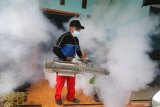 Petugas melakukan pengasapan (fogging) di Desa Kenconowungu, Kediri, Jawa Timur, Senin (29/3/2021). Pengasapan di daerah wabah chikungunya tersebut guna memutus mata rantai perkembangbiakan nyamuk penyebar virus chikungunya saat musim hujan. Antara Jatim/Prasetia Fauzani/zk.