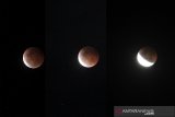 Foto kombinasi fase gerhana bulan total terlihat di kawasan pesisir pantai utara Indramayu, Jawa Barat, Rabu (27/5/2021). Gerhana bulan total tersebut terjadi selama sepuluh menit mulai dari pukul 18.18 hingga 18.28 WIB. ANTARA JABAR/Dedhez Anggara/agr