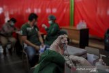 Petugas menyiapkan vaksin COVID-19 di Pasar Baru Trade Center, Bandung, Jawa Barat, Selasa (15/6/2021). Kementerian Kesehatan mencatat, sebanyak 11.615.862 orang telah menerima vaksin COVID-19 dosis pertama dan kedua atau setara 28,79 persen dari target 45.349049 untuk tahap satu dan dua. ANTARA JABAR/Raisan Al Farisi/agr