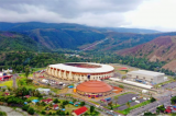 Foto aerial kompleks Olahraga Kampung Harapan yang digunakan sebagai venue PON Papua di Distrik Sentani Timur, Kabupaten Jayapura, Papua, Rabu (22/9/2021). ANTARA FOTO/Gusti Tanati/sgd/wsj.