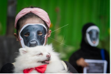 Relawan komunitas pecinta hewan melakukan aksi diam dengan topeng anjing di Solo, Jawa Tengah, Rabu (27/10/2021). Aksi tersebut sebagai bentuk solidaritas dan peryataan sikap keprihatinan atas dugaan penganiayaan yang dilakukan oknum Satpol PP terhadap seekor anjing bernama Canon di Pulau Banyak, Aceh. ANTARA FOTO/Mohammad Ayudha/foc.