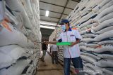 Pekerja memeriksa stok beras di gudang Bulog Sub divre Indramayu, Jawa Barat, Kamis (9/12/2021). Pemerintah menyatakan kebutuhan beras nasional selama tahun 2021 terpenuhi dari pasokan dalam negeri melalui serapan Bulog untuk gabah dan beras petani tanpa impor. ANTARA FOTO/Dedhez Anggara/agr