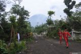 Sejumlah siswa bermain di depan SDN Supiturang 2 dengan latar belakang Gunung Semeru di Desa Supiturang, Pronojiwo, Lumajang, Jawa Timur, Sabtu (12/2/2022). Pembelajaran secara tatap muka di sekolah tersebut dibatasi pukul 08.00-10.00 WIB karena berada di zona merah awan panas guguran Gunung Semeru atau berada di dalam radius delapan kilometer dari puncak gunung. Antara Jatim/Seno/zk