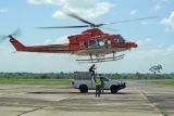 Petugas BKSDA Jambi menyiapkan kerangkeng yang berisi harimau sumatera (Panthera tigris sumatrae) jantan saat persiapan pelepasliaran di Bandara Muara Bungo, Bungo, Jambi, Selasa (31/5/2022). Ditjen KSDAE bersama Dirjen PPI Kementerian Lingkungan Hidup dan Kehutanan (KLHK) melepasliarkan seekor harimau sumatera dewasa korban konflik ke Taman Nasional Kerinci Seblat (TNKS) menggunakan helikopter. ANTARA FOTO/Wahdi Septiawan/tom.