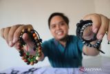  Taufikurrohman, menunjukkan aneka gelang di Desa Bandung, Kecamatan Diwek, Kabupaten Jombang, Jawa Timur, Senin (22/8/2022). Kerajinan aneka gelang dari kayu, batu dan tali paracord yang dijual mulai harga Rp35 ribu-Rp125 ribu tersebut menjadi salah satu brand terpilih yang produknya akan ditampilkan pada Planogram Kemenparekraf G20 di Bali mulai Agustus-November 2022. ANTARA Jatim/Syaiful Arif/zk