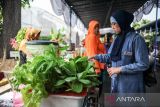 Warga memilih sayuran di Pasar Sehat Segar Terbaik Juara (Pesta) di Kantor Dinas Ketahanan Pangan dan Pertanian, Bandung, Jawa Barat, Kamis (29/9/2022). Pasar khusus yang menjual olahan pertanian, perikanan dan peternakan dengan harga murah tersebut digelar dalam rangkaian Hari Jadi ke-212 Kota Bandung serta pemulihan ekonomi pascapandemi COVID-19. ANTARA FOTO/Raisan Al Farisi/agr